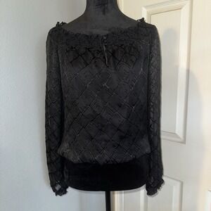 White House Black Market Black Sheer Long Sleeve‎ Blouse Size Small!